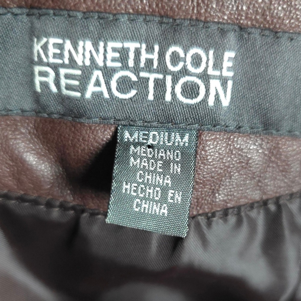 Kenneth Cole Reaction Brown Leather Jacket Women's Medium Belted Moto Zip Cuffs - Picture 3 of 15